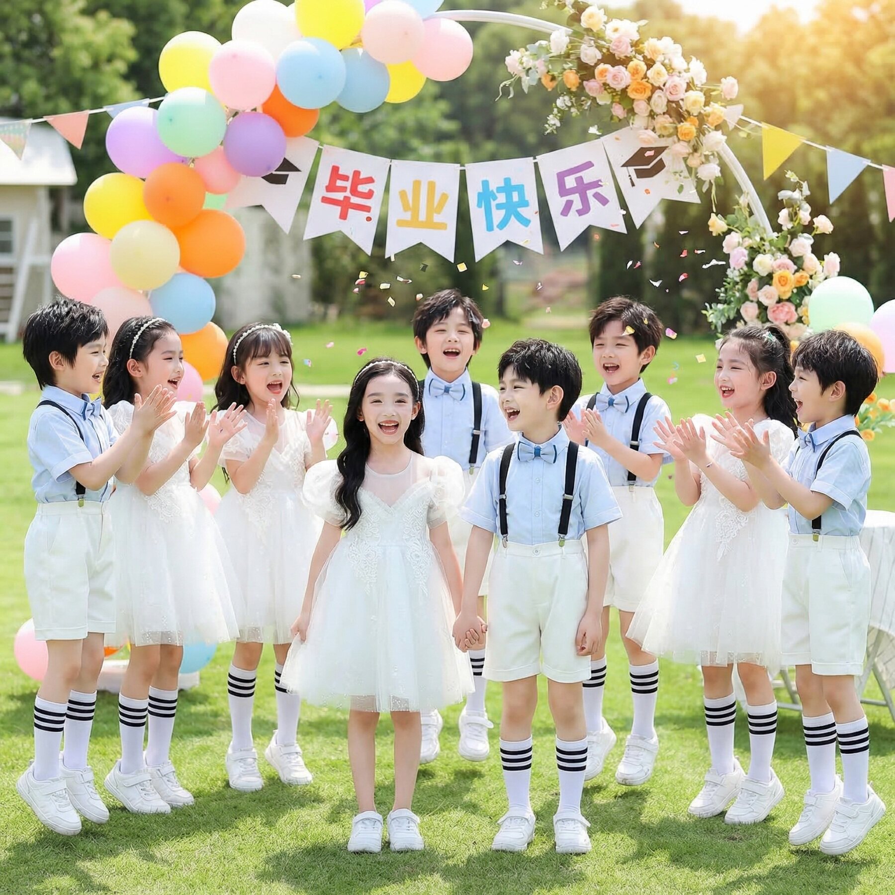 六一儿童演出服幼儿园毕业照男童礼服女童白色公主蓬蓬裙表演服装