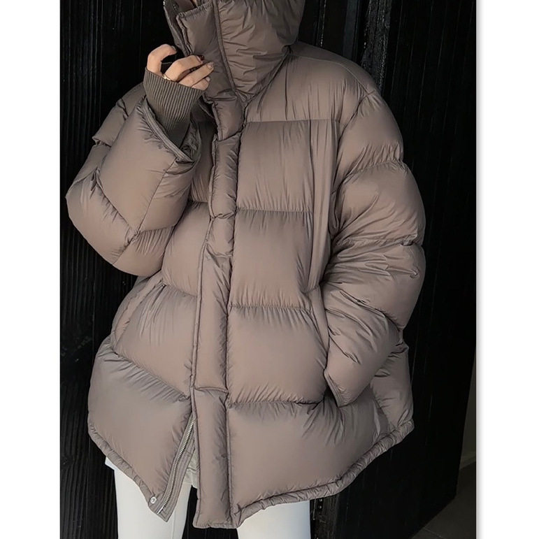 海宁进口软糯泡芙羽绒服高端女装短款面包服女款90白鸭绒平湖黑色