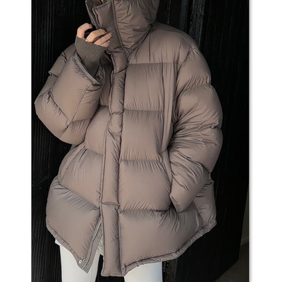 海宁进口软糯泡芙羽绒服高端女装短款面包服女款90白鸭绒平湖黑色