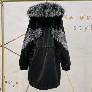 海宁进口派克服女皮草外套收腰獭兔毛内胆可拆卸翅膀天使之翼貉子