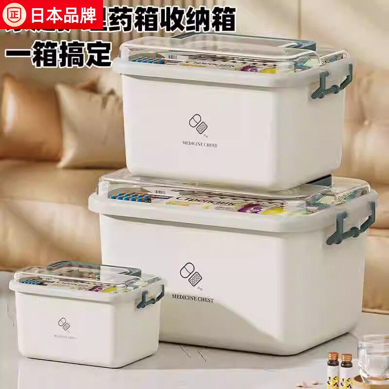 日本药箱家庭装药品收纳家用医药箱大容量药物多层大号急救医疗箱