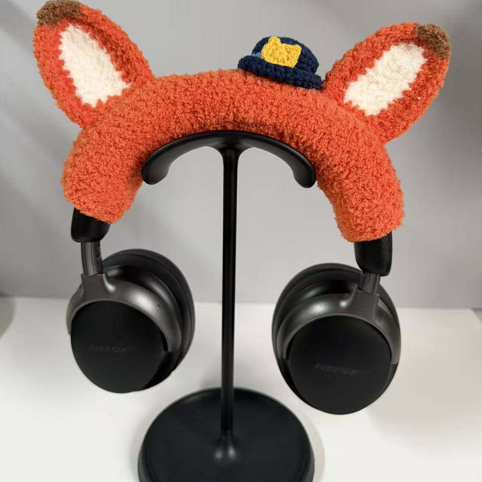 手工毛线成品 冬季 毛茸茸可爱狐狸头梁保护套适用于飓风 索尼 bose 各种头戴式耳机可定制尺寸颜色