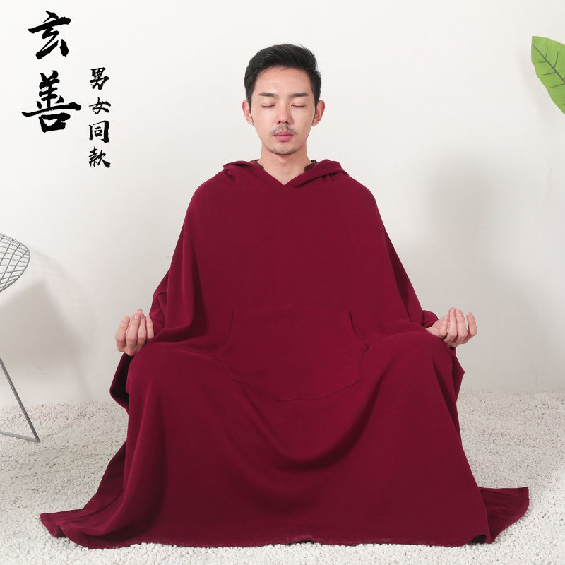 禅修套头打坐披风秋冬加绒加厚斗篷外套男女连帽居士服上衣海青