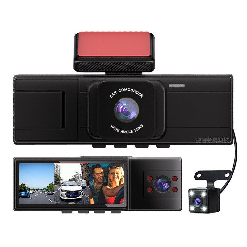 跨境新款3.16寸高清行车记录仪车前车内车后三录车载三镜头记录器