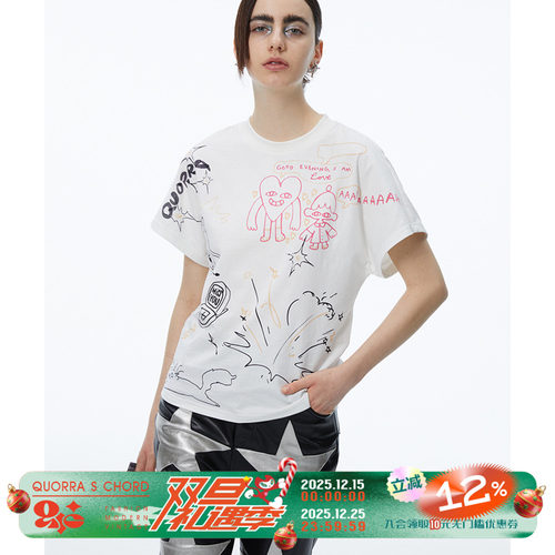 白色短款涂鸦短袖T恤女