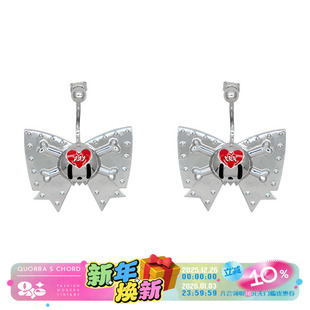 QSC蝴蝶结骷髅朋克爱心镀白金925银针气质百搭耳钉耳环气质耳饰