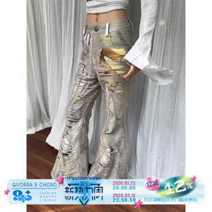 QSC2025原创新款 破茧成蝶越穿越烂越美天丝纯棉拼水洗破洞喇叭裤