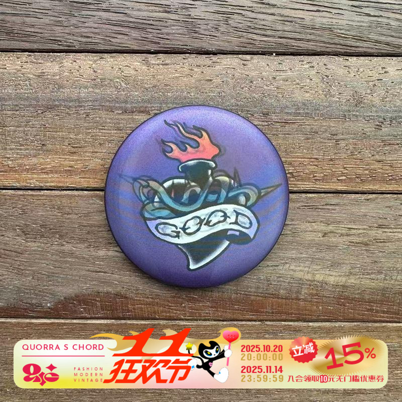 QSC原创哥特朋克心脏圣心火焰荆棘光栅动态徽章吧唧谷子胸针