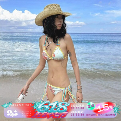 QUOERRA S CHORD原创高弹扶桑花腰果花豹纹蓝绿薄荷色比基尼套装