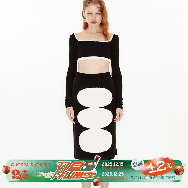 QUORRA S CHORD原创设计针织圆形提花视觉几何半身裙直筒裙