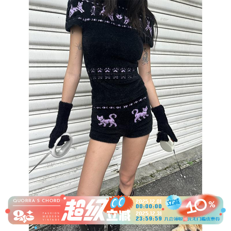 LaluneDuCiel23AW黑色针织短裤