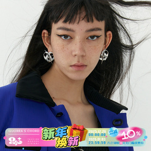 QUORRA CHORD原创十字星缠绕丝带爱心立体银色镀白金耳钉耳夹