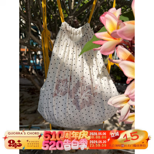 QUORRA S CHORD原创设计扶桑花烫钻纯棉波点束口袋双肩包斜肩包