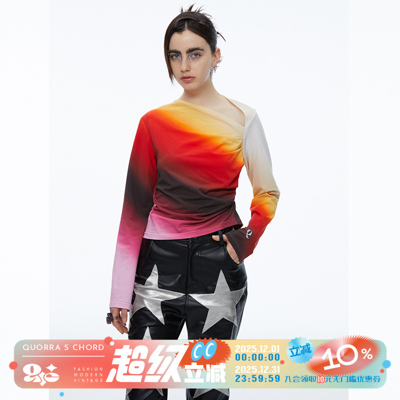 红黑渐变长袖T恤原创设计