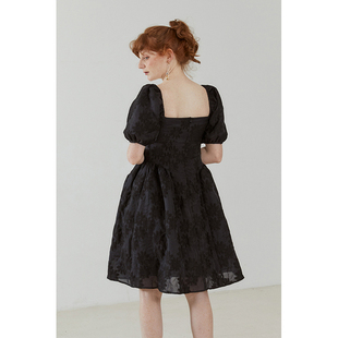 QSC黑色复古立体提花泡泡袖 不退不换 蓬蓬裙公主裙 惊喜五折