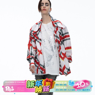 垫肩长袖 QSC涂鸦笔刷格子衬衫 不退不换 外套防晒上衣 惊喜五折