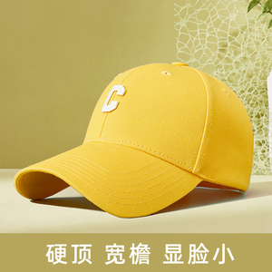 黄色硬顶全棉C标柠檬黄棒球帽男女士户外休闲百搭鸭舌帽子