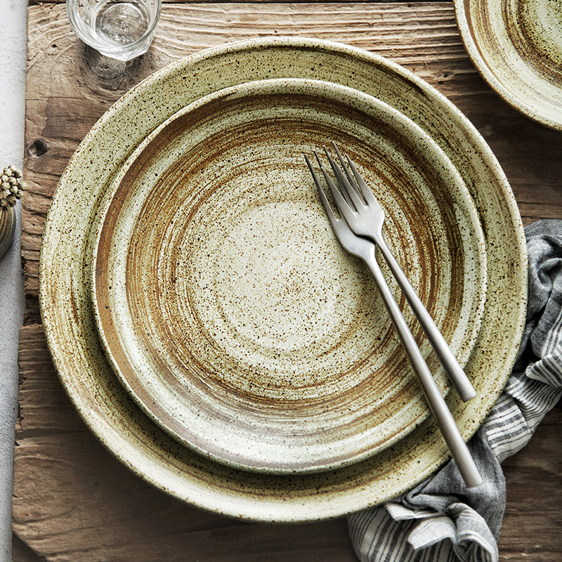 日式复古餐具怀旧粗陶菜盘家用创意米饭碗甜品盘茶杯餐厅酒店套装,餐饮具,盘,淘宝优惠券,粉丝福利购,淘宝优惠卷