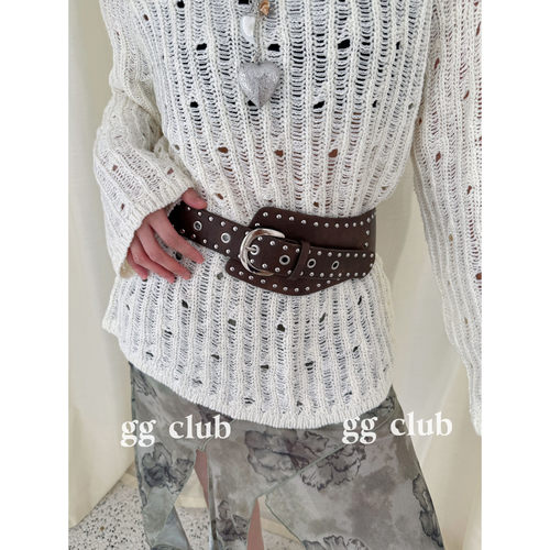 造型感小众复古百搭铆钉宽边腰带西部牛仔风 个性配饰 三色皮带