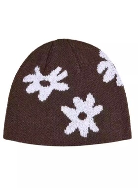 ae韩国花朵棕色毛线帽时尚百搭毛线针织保暖冷帽