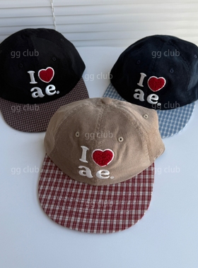 ae复古刺绣棒球帽爱心植绒拼接遮阳帽潮流街头风韩版百搭鸭舌帽