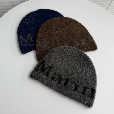 羊毛混纺matin韩版字母刺绣保暖毛线针织帽秋冬百搭冷帽简约