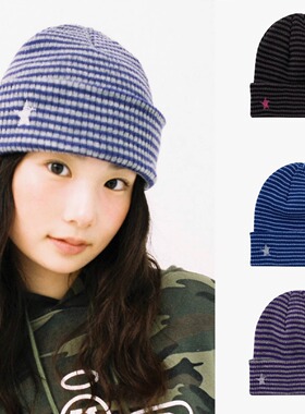 24秋 webhouse 韩国设计师品牌 星星条纹复古针织帽毛线圆顶冷帽