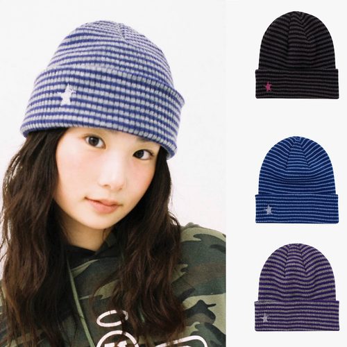 24秋 webhouse 韩国设计师品牌 星星条纹复古针织帽毛线圆顶冷帽