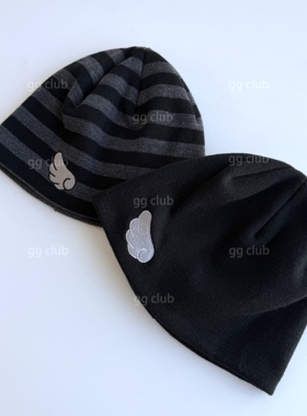 翅膀条纹韩国品牌小众设计条纹针织保暖帽男女同款休闲百搭冷帽