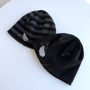 翅膀条纹韩国品牌小众设计条纹针织保暖帽男女同款 休闲百搭冷帽