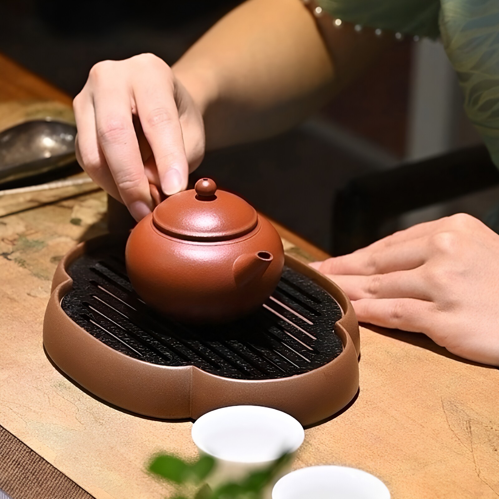 宜兴紫砂壶九瀚艺术合器赵庄大红袍宝珠水平二式140cc内推孔