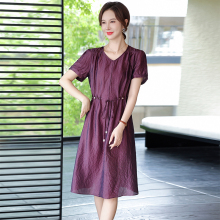 声雨竹连衣裙女中长款桑蚕丝真丝裙子中老年妈妈夏季新款收腰A字