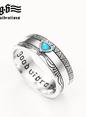 Good Vibrations印第安风格镶嵌绿松石纯银戒指欧美泰银戒指男女