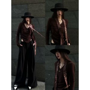 ESU 新款韩版高级感通勤简约高腰褶皱磨毛加厚休闲西裤冬季女