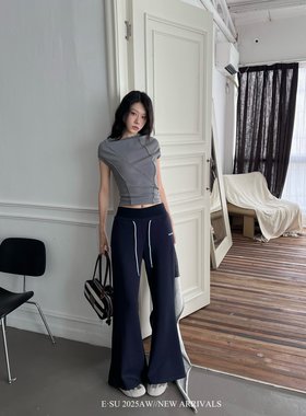 Esu 原创设计2025秋冬新款空气层微喇裤长裤女卫裤 潮流休闲