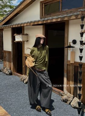 Esu 原创设计 2025秋冬新款休闲西裤女长裤 连腰折中折半弯刀裤