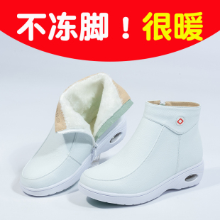 秋冬季 棉鞋 靴不累脚冬天防滑厚底 女软底白色冬款 寻秀加绒护士鞋