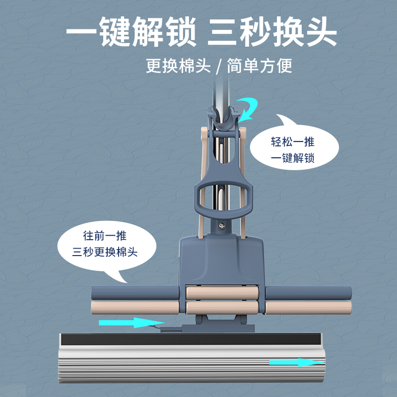 米创免手洗懒人海绵拖把家用一拖净滚轮拖把挤水拖布吸水胶棉拖把