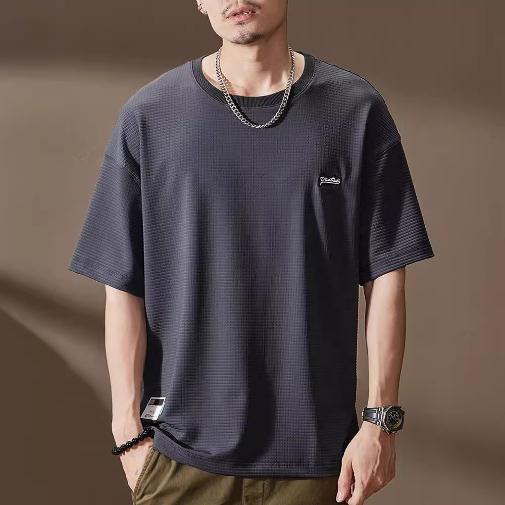 华夫格冰丝速干短袖T恤男士夏季轻薄款宽松透气半袖凉感运动上衣