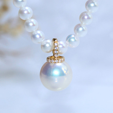 天然淡水珍珠吊坠爱迪生珠18K黄金奶嘴扣活口开口扣正圆