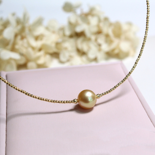 爆闪天然海水珍珠南洋金珠项链项圈18K金镭射球正圆极强光可调节