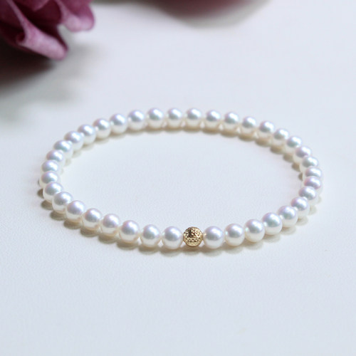 天然极光淡水珍珠手链18K金