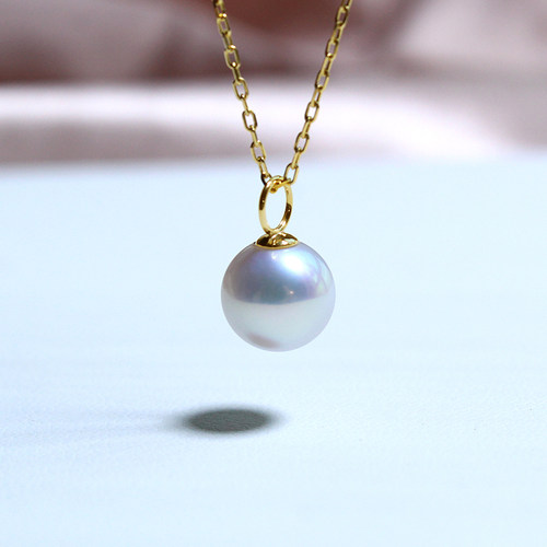 天然淡水珍珠吊坠18K金正圆单珠