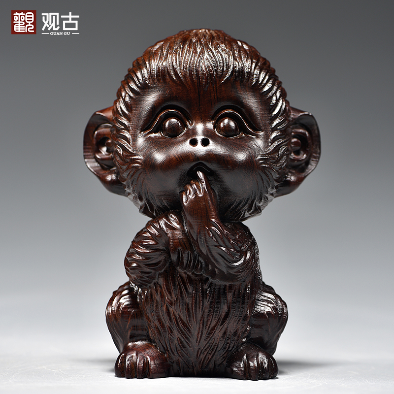 黑檀木猴子摆件实木质雕刻十二生肖木制属猴吉祥物家居装饰工艺品