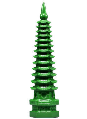 绿色木雕13层文昌塔摆件实木质