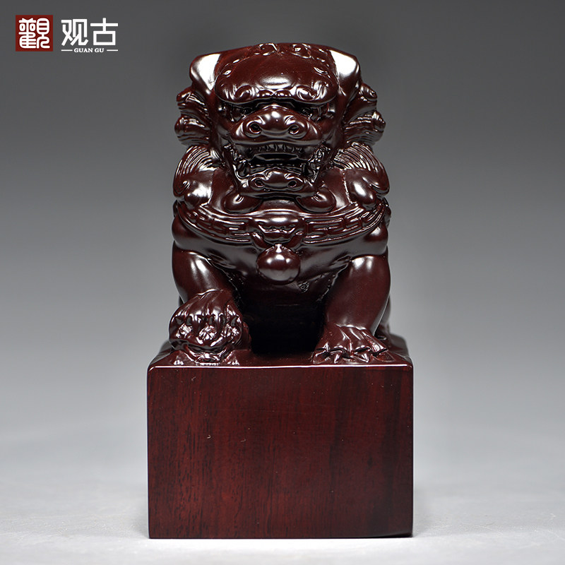 黑檀木雕方形狮子印章木质