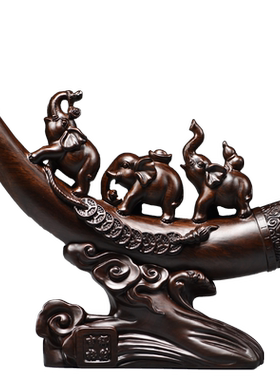 观古实木质吉祥三宝象客厅摆件