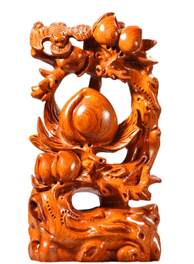 花梨木雕寿桃摆件实木福寿双全送长辈祝寿贺寿生日工艺高档礼品