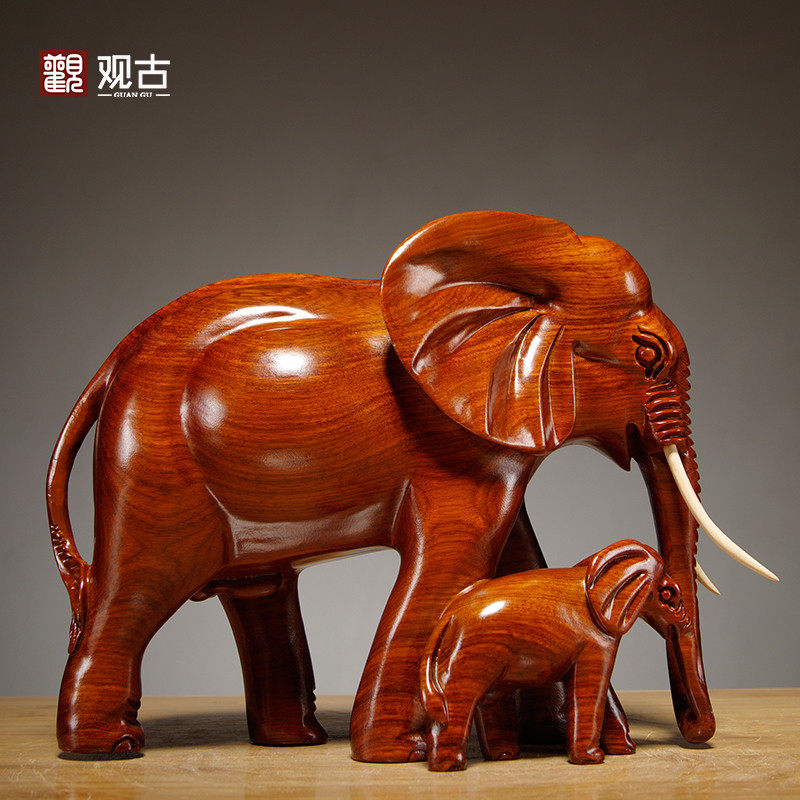 花梨木雕大象摆件实木质雕刻子母象家居客厅电视柜装饰红木工艺品,家居饰品,装饰摆件,淘宝优惠券,粉丝福利购,淘宝优惠卷