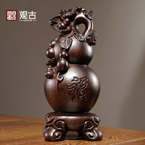 黑檀实木雕刻葫芦摆件电视柜装饰